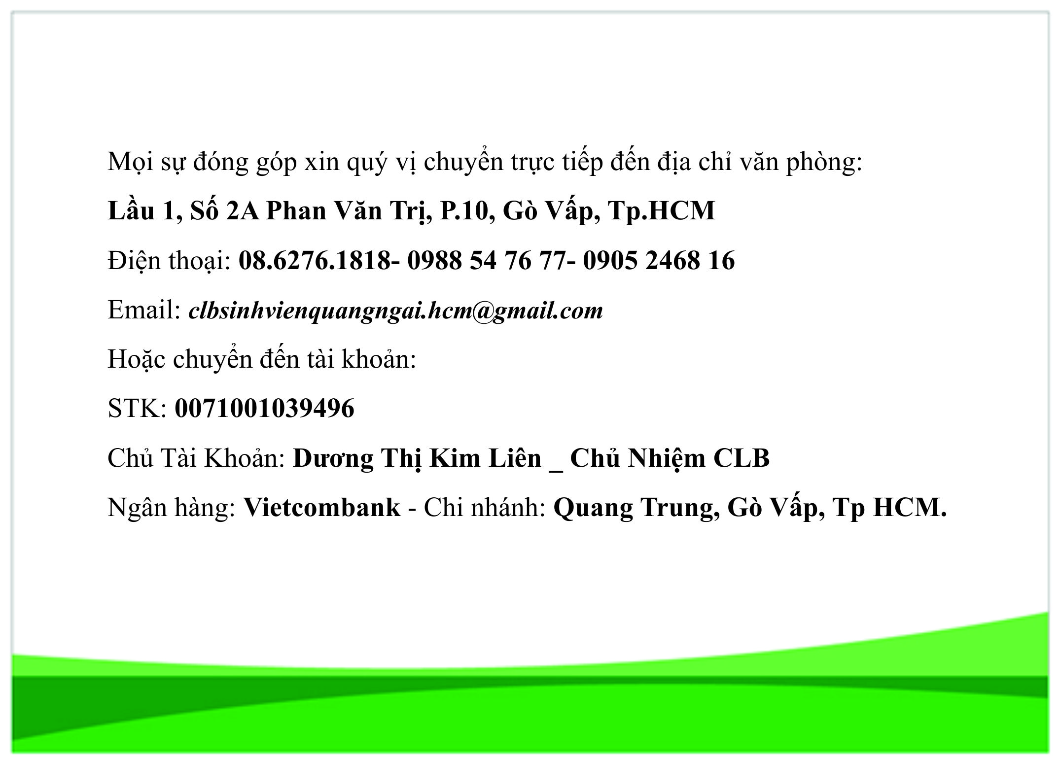Thư ngỏ vận động hỗ trợ CLB sinh viên Quảng Ngãi tại TPHCM