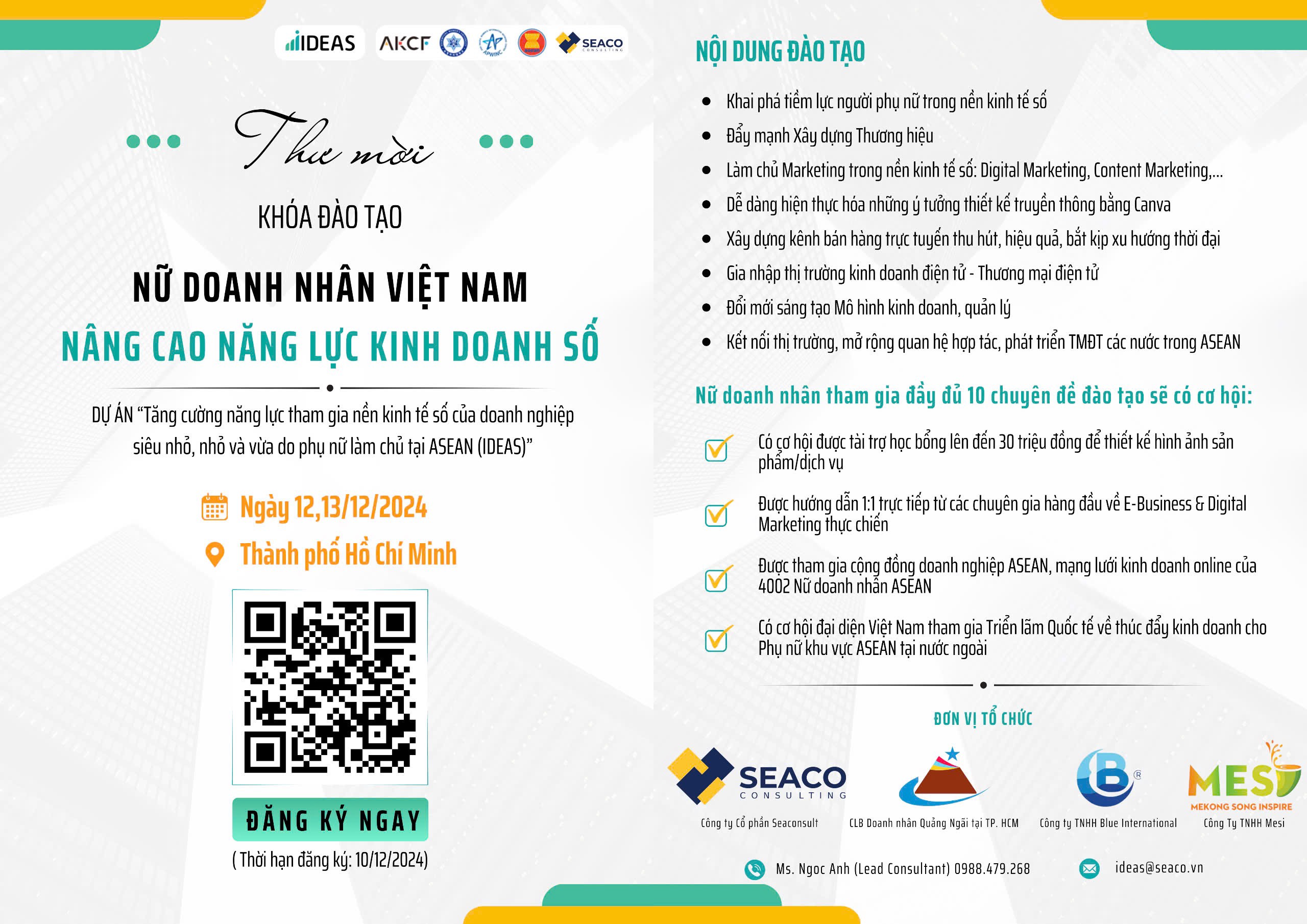 Đăng ký tham gia khoá đào tạo “Nữ doanh nhân Việt Nam – Nâng cao năng lực kinh doanh số” tại Tp.HCM Đăng ký tham gia khoá đào tạo "Nữ doanh nhân Việt Nam - Nâng cao năng lực kinh doanh số" tại Tp.HCM